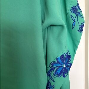 Chico's Teal Top with Navy Floral Detail
